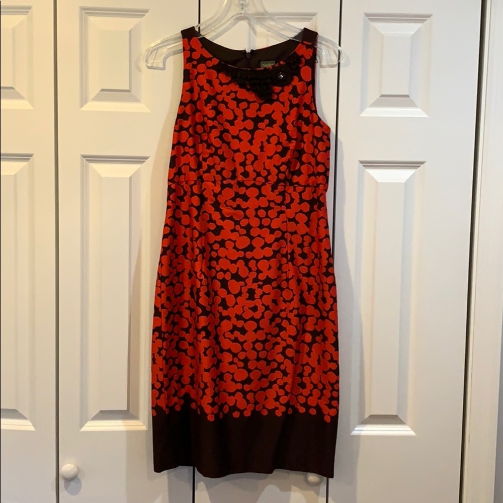 Red and brown patterned tailored dress
